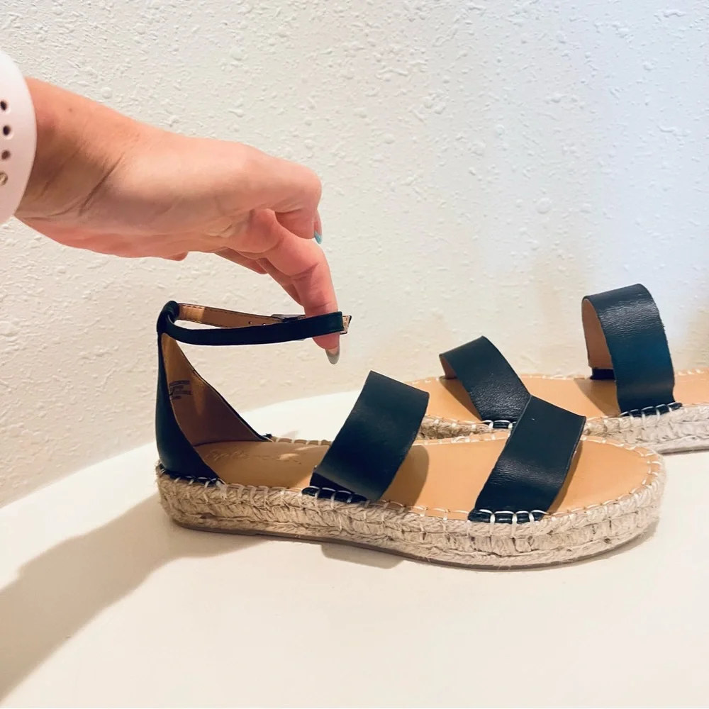 Splendid Women’s Morgan Black Leather Platform Espadrille Sandals Sz 7 NWT